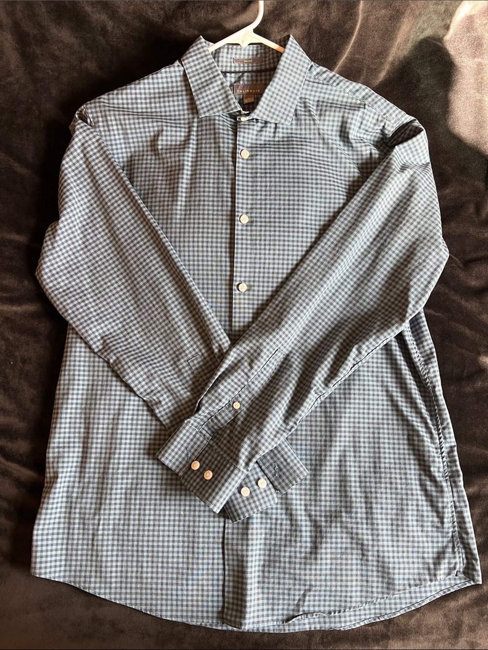 Calibrate Men's Blue Gingham Long-Sleeve Dress Shirt